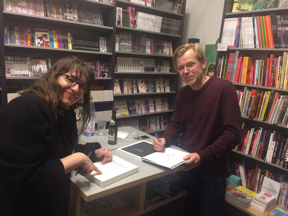 From the launch of Lars Fiske's "Grosz. Berlin – New York" at Modern Graphics, Kastantienallé. German publisher: avant-verlag.  Also published in the USA by Fantagraphics