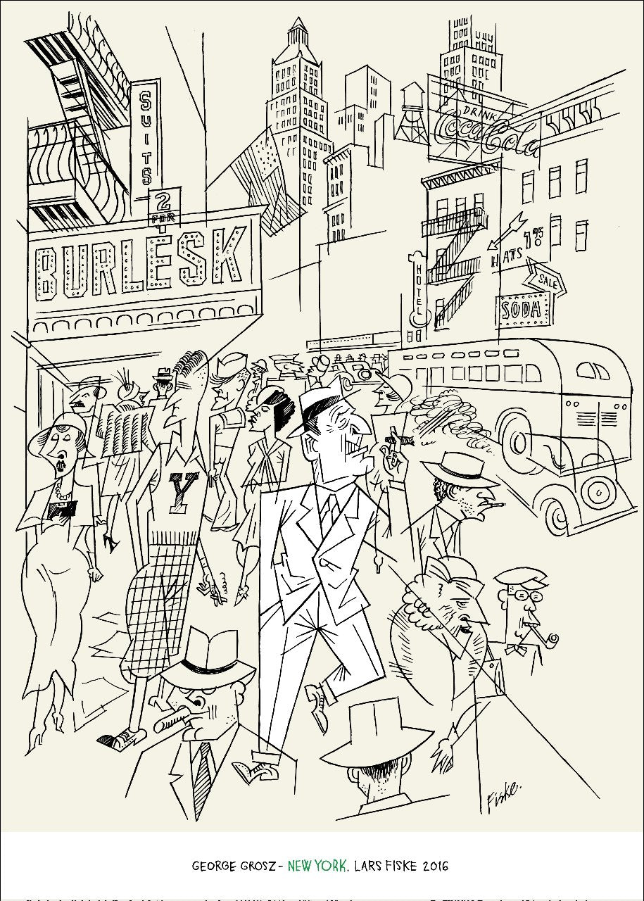 LARS FISKE: GEORGE GROSZ - NEW YORK. PLAKAT, SIGNERT