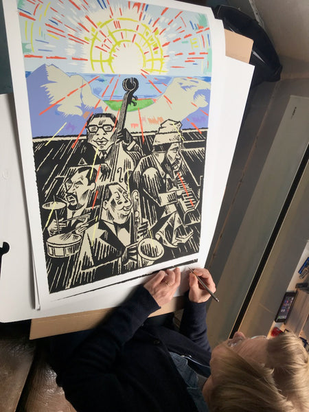 Lars Fiske: Thelonious Monk kvartett i Aulaen 1966. Signert HQ print