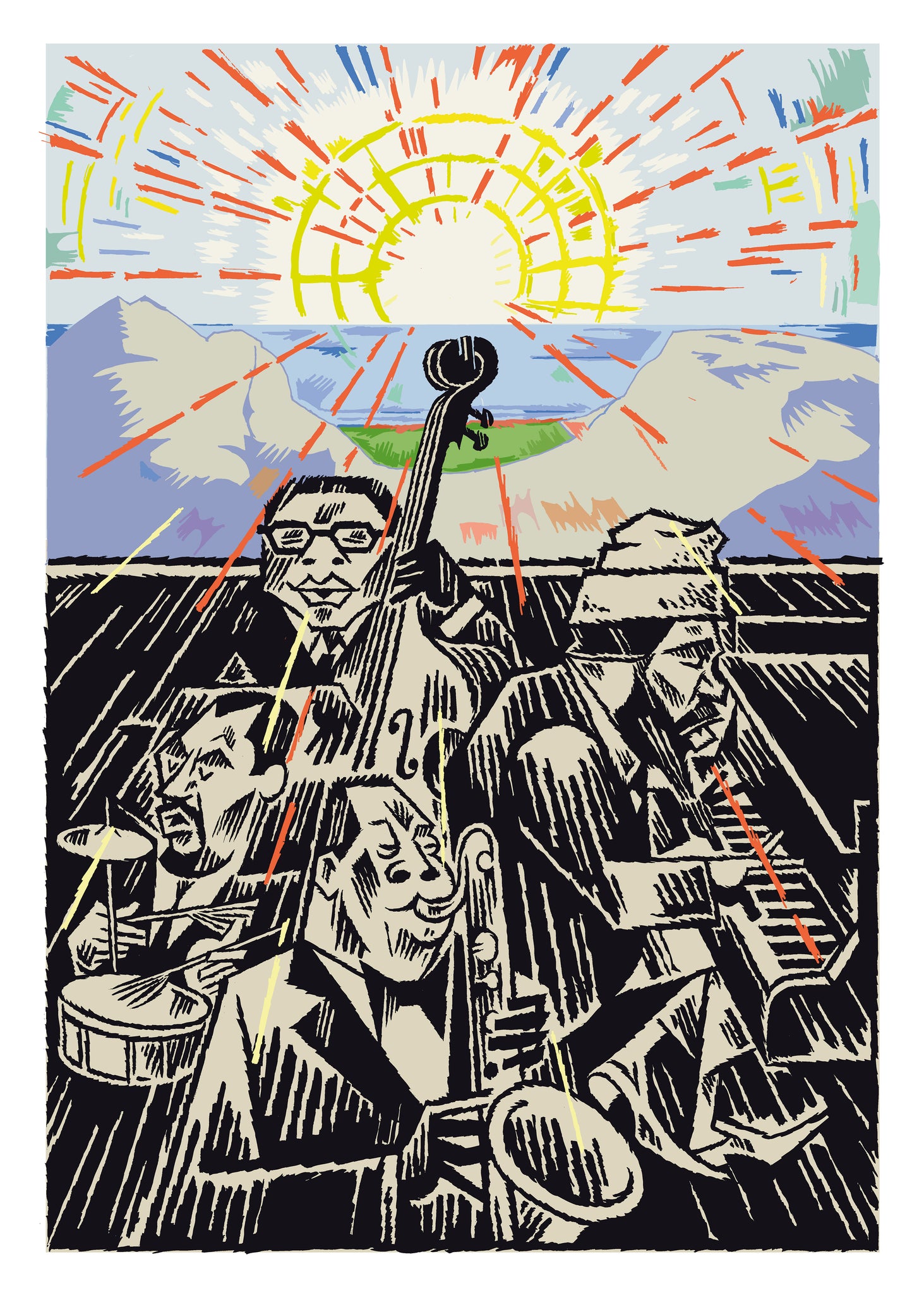 Lars Fiske: Thelonious Monk kvartett i Aulaen 1966. Signert HQ print
